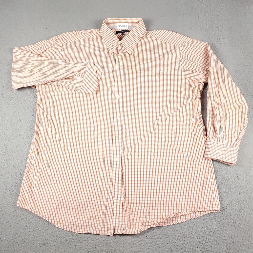 Tommy Hilfiger Shirt Mens 2XL Orange Check Casual Button Up Long Sleeve *